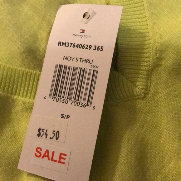 Tommy Hilfiger Neon Green Low Cut Sweater - Picture 3 of 3